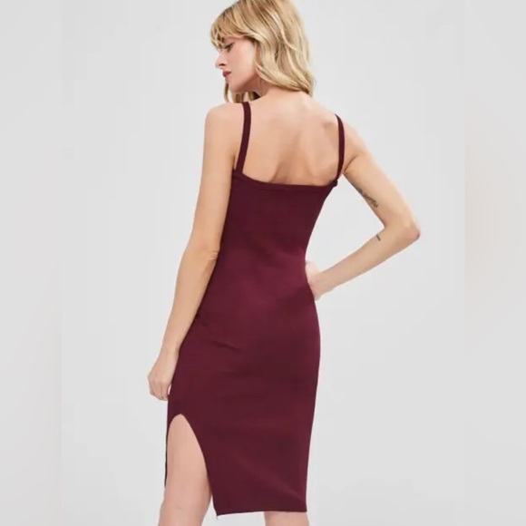 Side Slit Sleeveless Knitted Dress - Red Wine - Picture 2 of 8